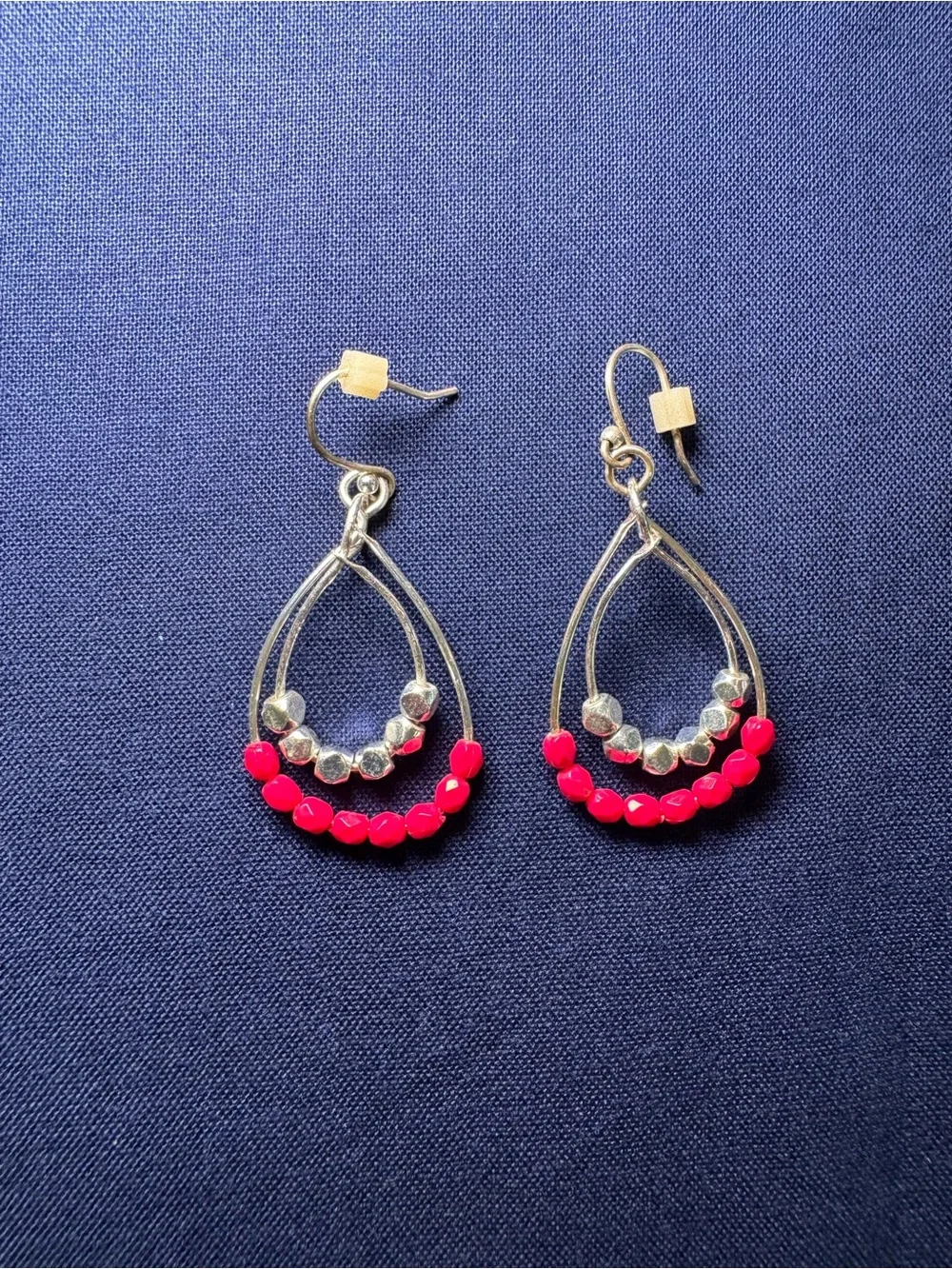 Vera Bradley Silver Teardrop Earrings with Bright Pink Beads